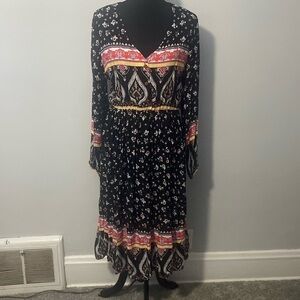 Sucrefas V-Neck Black Multi Color Dress Sz XL NWT
